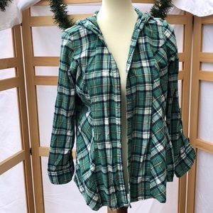 Plaid Hooded Button Down